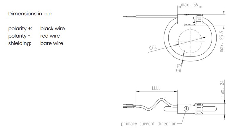 Mechanical Drawing - Pulse Egston Flexible Rogowski Coil FLRC Current Sensors